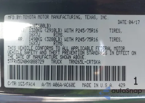 2017 Toyota Tacoma Sr from USA, damaged, VIN 5TFRX5GN0HX088729